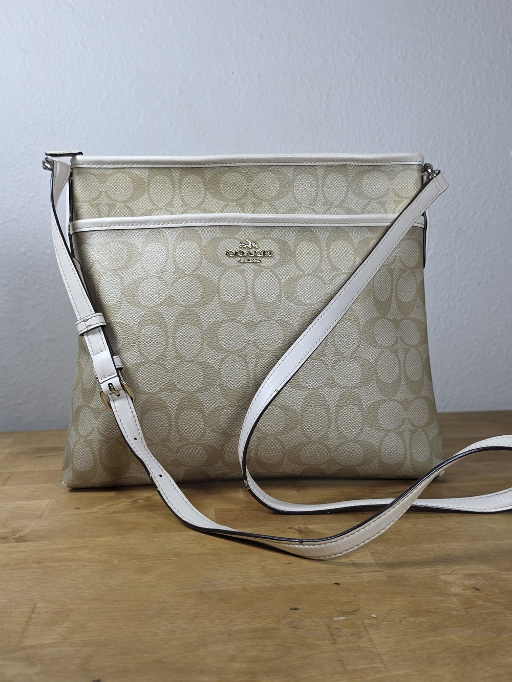 Coach F58297 Signature File Crossbody Khaki Chalk Coated Canvas Shoulder Bag